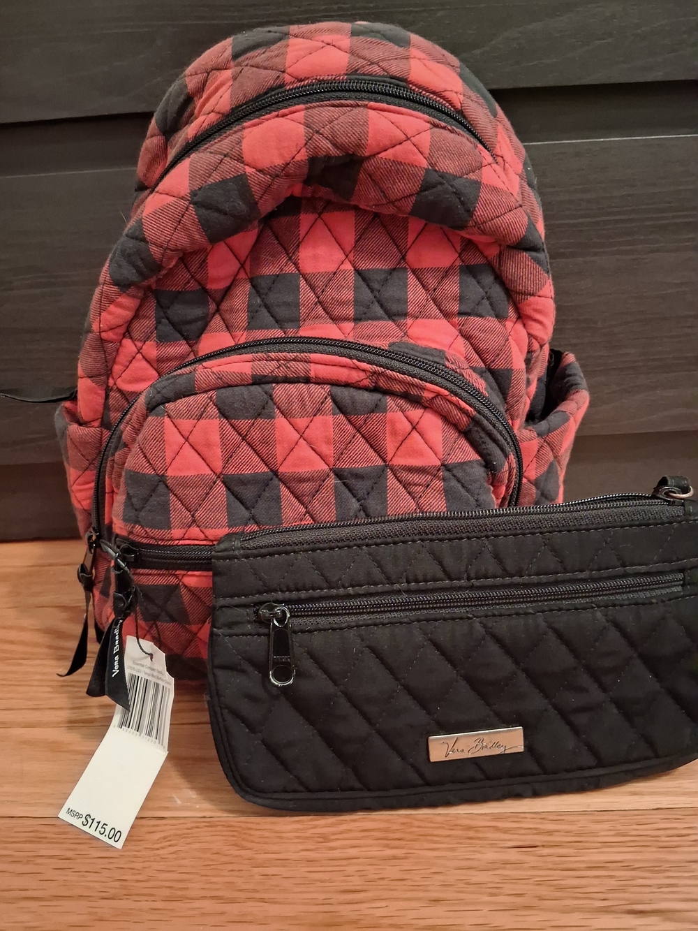 Vera Bradley Quilted Red & Black Mini Backpack with Wristlet